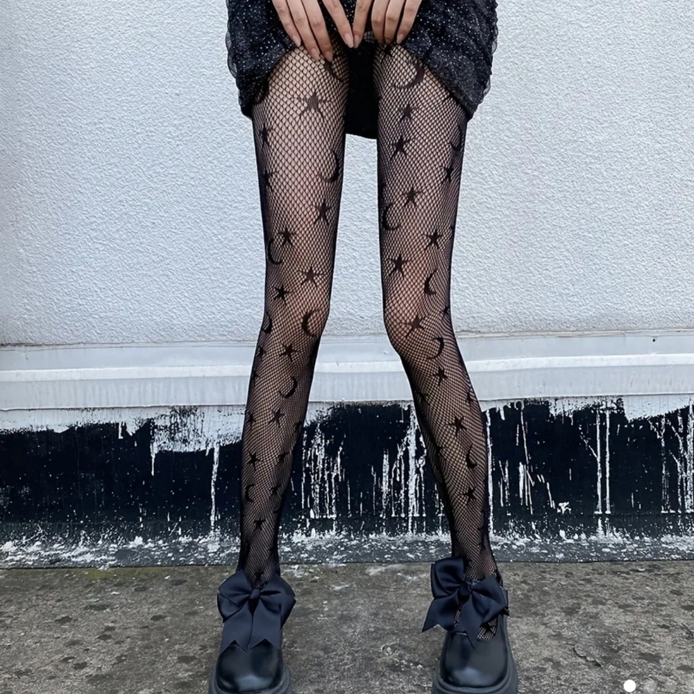 Moon 🌙 & Star 🌟  fishnet tights One size fits most Black - Picture 7 of 7